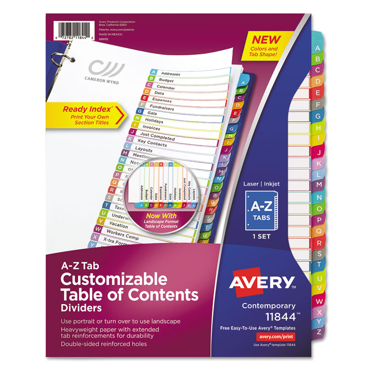 Picture of CUSTOMIZABLE TOC READY INDEX MULTICOLOR DIVIDERS, A-Z, LETTER