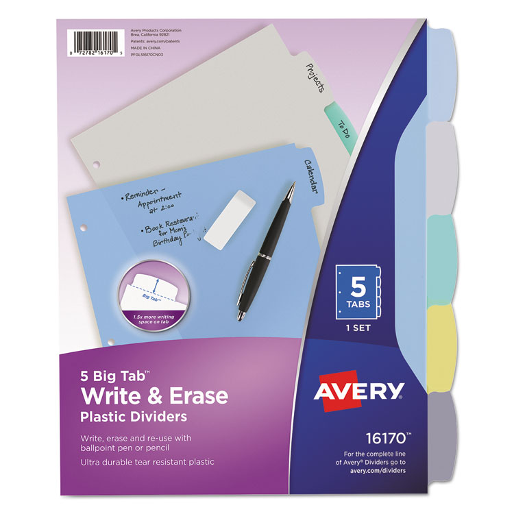 Picture of Write-On Big Tab Plastic Dividers, 5-Tab, Letter