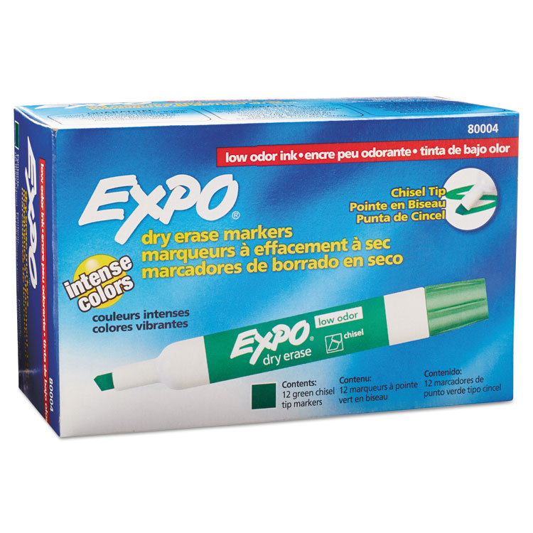 Picture of Low Odor Dry Erase Marker, Chisel Tip, Green, Dozen