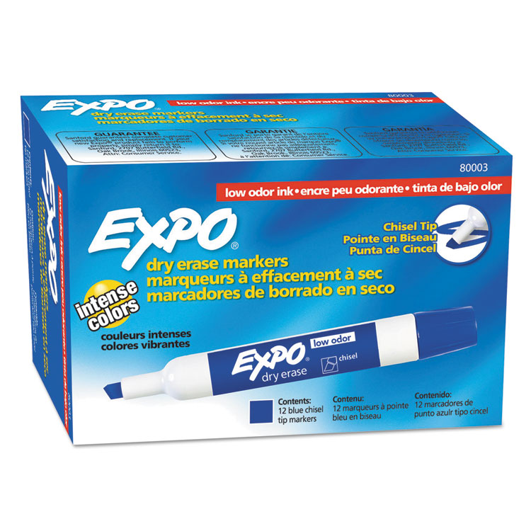 Picture of Low Odor Dry Erase Marker, Chisel Tip, Blue, Dozen