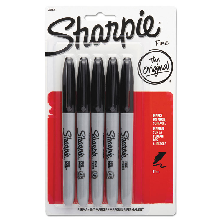 Picture of Fine Point Permanent Marker, Black, 5/Pack