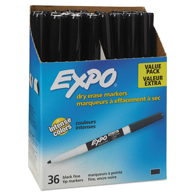 Picture of Low Odor Dry Erase Marker, Fine Point, Black, 36/Box
