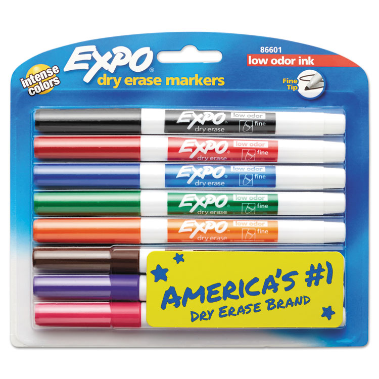 Picture of Low-Odor Dry-Erase Marker, Fine Point, Assorted, 8/Set