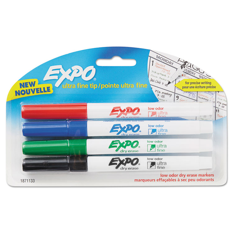 Picture of Low-Odor Dry-Erase Marker, Ultra Fine Point, Assorted, 4/Pack
