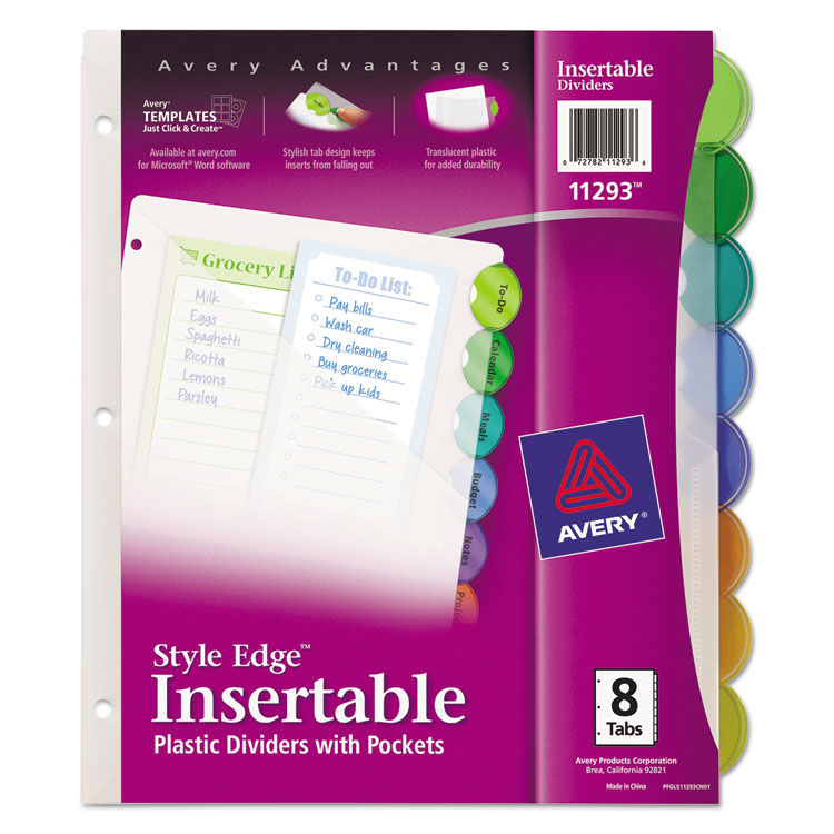 Picture of Style Edge Insertable Dividers With Pocket, Multicolor, 8-Tab, 11 1/4 X 9 1/4