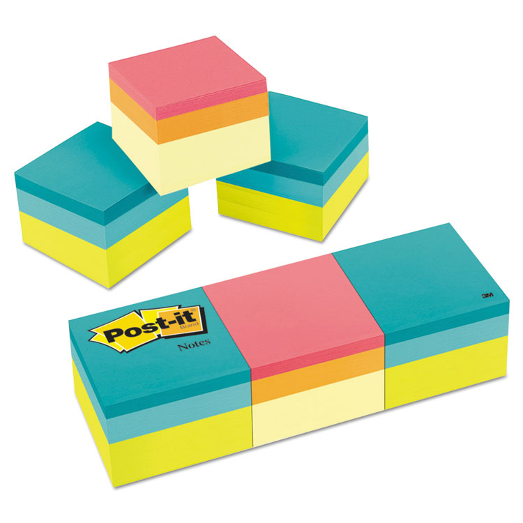 Picture of Mini Cubes, 2 x 2, Canary Yellow/Green Wave, 400-Sheet, 3/Pack