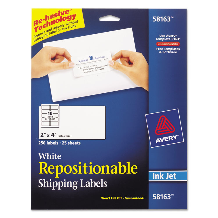 Picture of Repositionable Address Labels, Inkjet/Laser, 2 x 4, White, 250/Box