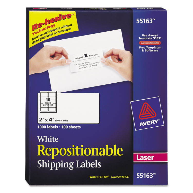 Picture of Repositionable Shipping Labels, Inkjet/Laser, 2 x 4, White, 1000/Box