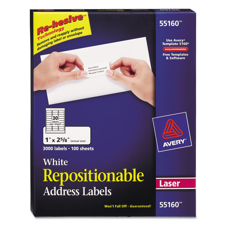 Picture of Repositionable Address Labels, Inkjet/Laser, 1 x 2 5/8, White, 3000/Box