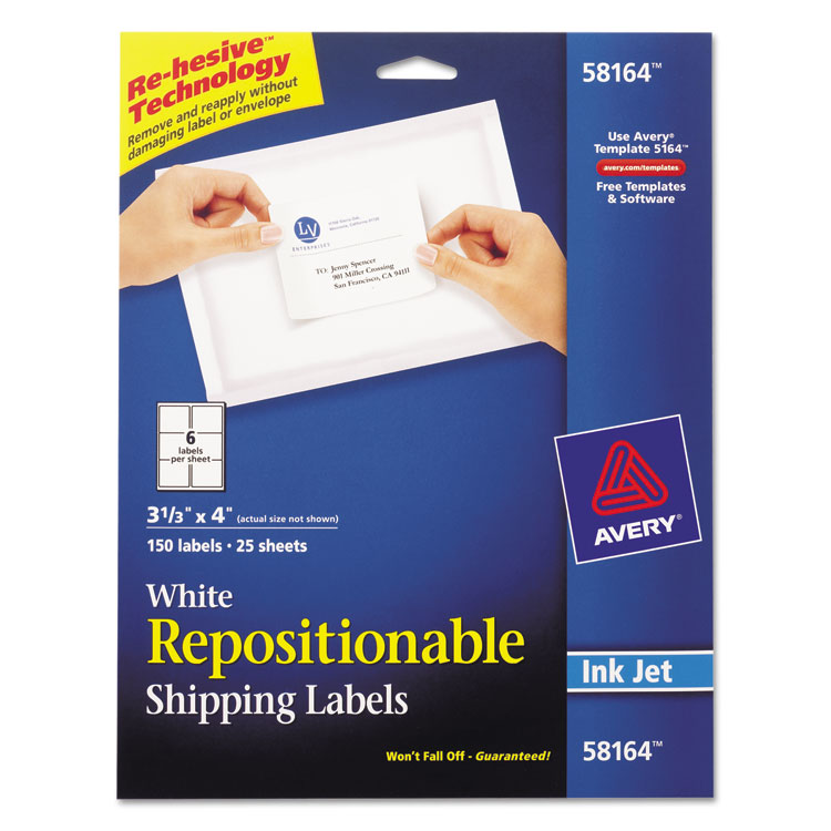 Picture of Repositionable Shipping Labels, Inkjet/Laser, 3 1/3 x 4, White, 150/Box