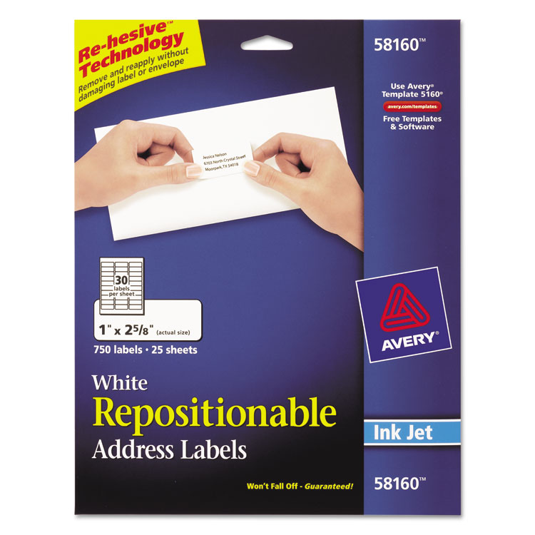 Picture of Repositionable Address Labels, Inkjet/Laser, 1 x 2 5/8, White, 750/Box