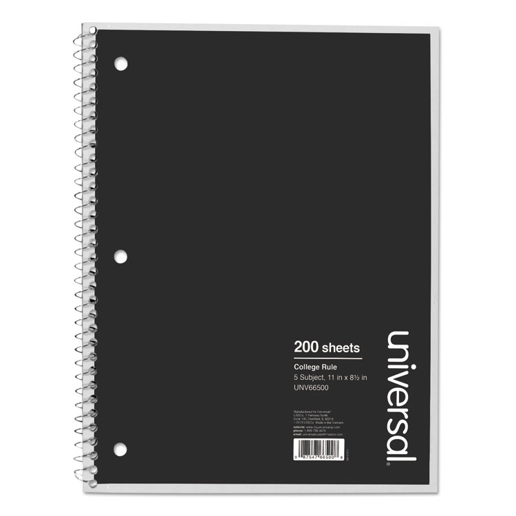 Picture of 5 Sub. Wirebound Notebook, 11 x 8 1/2, College Rule, 200 Sheets, Black Cover