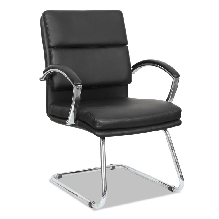 Picture of Alera Neratoli Series Slim Profile Guest Chair, Black Soft Leather, Chrome Frame