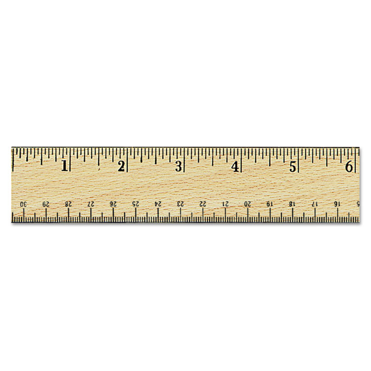 Picture of Flat Wood Ruler w/Double Metal Edge, 12", Clear Lacquer Finish