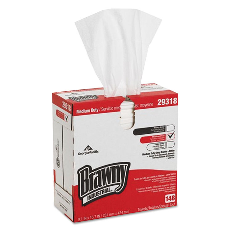 Light Weight HEF Disposable Shop Towels, 9.1 x 16.7, White, 148/Box, 10/Carton