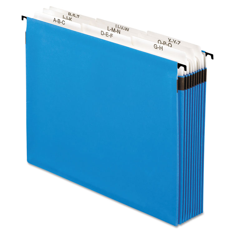 Picture of Nine-Section Hanging Folder, 5 1/4", Tabs and Labels, 1/5 Tab, Letter, Blue