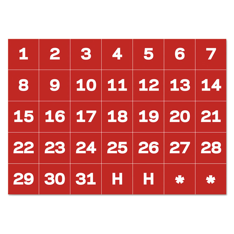 Picture of Calendar Magnetic Tape, Calendar Dates, Red/White, 1" x 1"