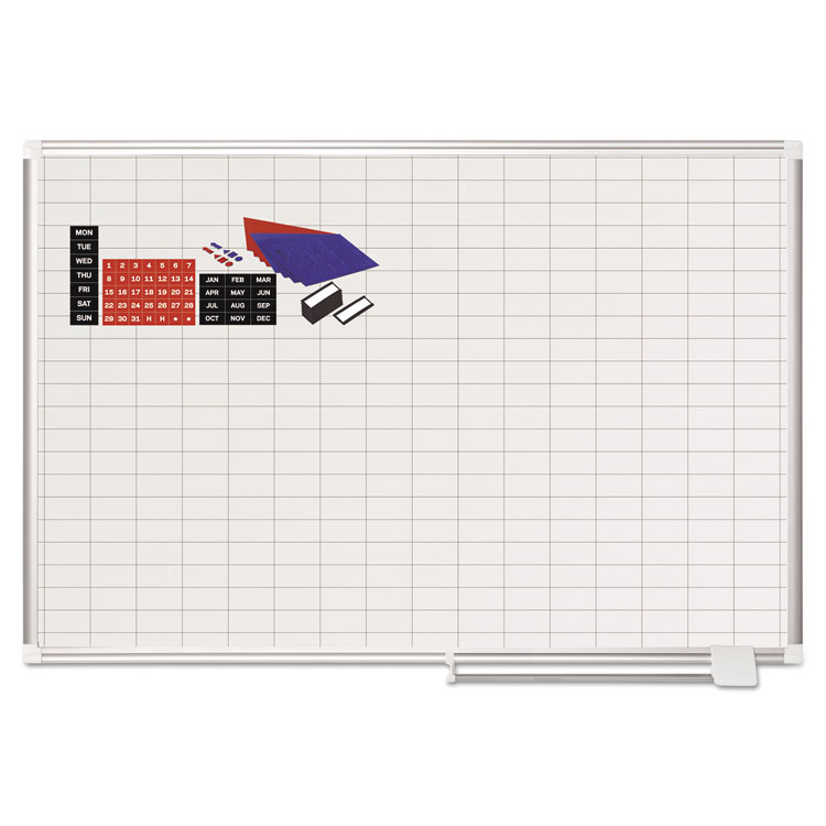 Picture of Grid Planning Board w/ Accessories, 1x2" Grid, 48x36, White/Silver