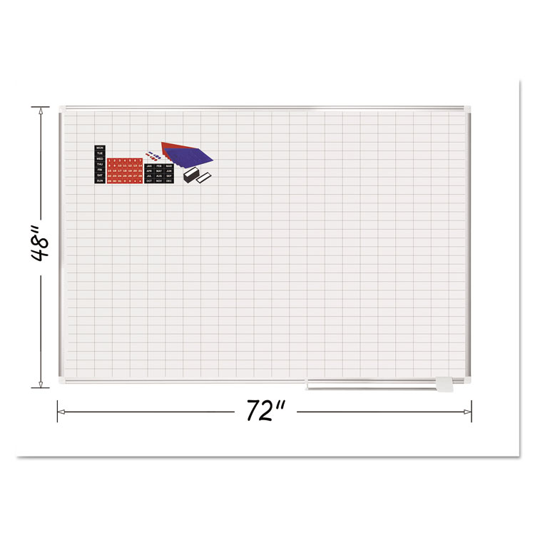 Picture of Grid Planning Board w/ Accessories, 1x2" Grid, 72x48, White/Silver