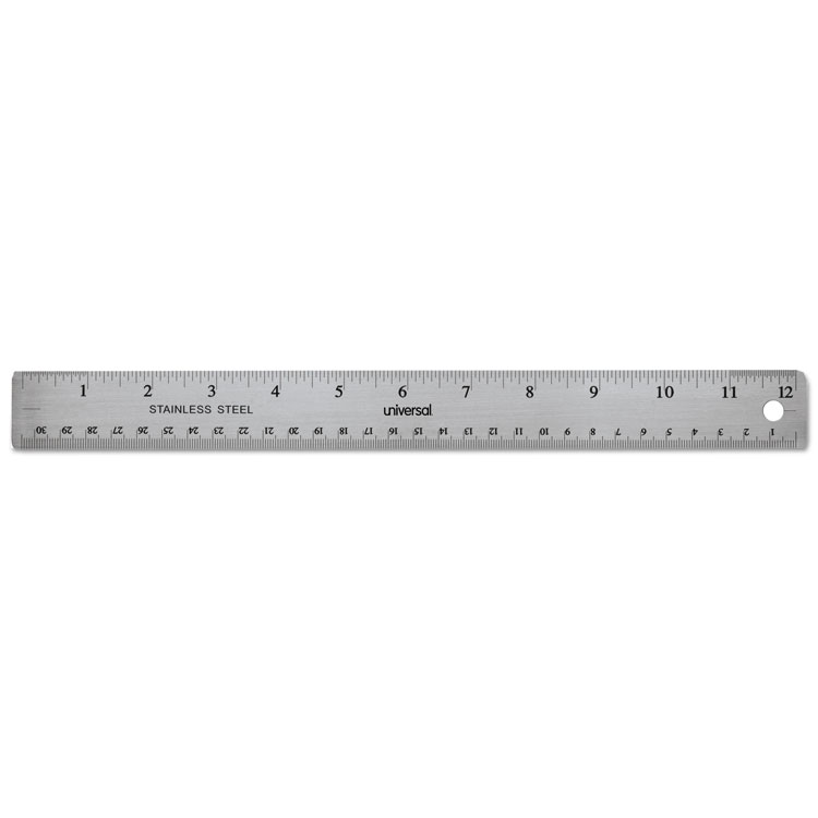 Picture of Stainless Steel Ruler w/Cork Back and Hanging Hole, 12", Silver