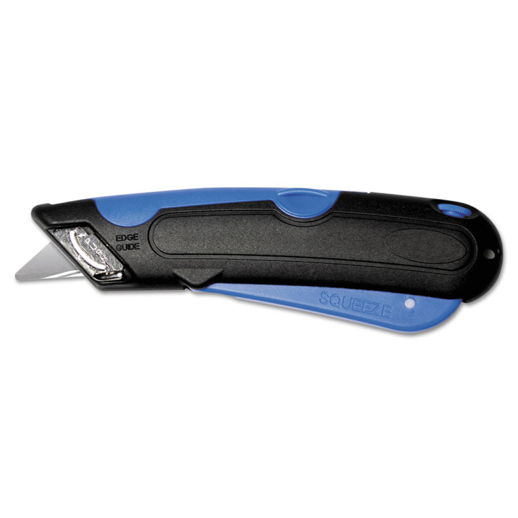 Picture of Easycut Cutter Knife w/Self-Retracting Safety-Tipped Blade, Black/Blue