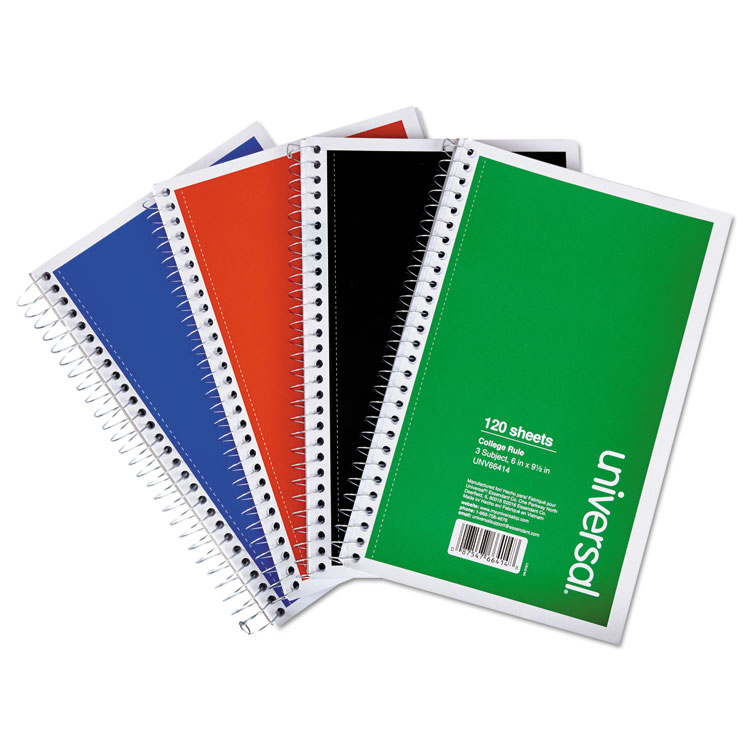 Picture of 3 Sub. Wirebound Notebook, 9.5 X 6, College Rule, 120 Sht, Assorted Covers, 4/pk