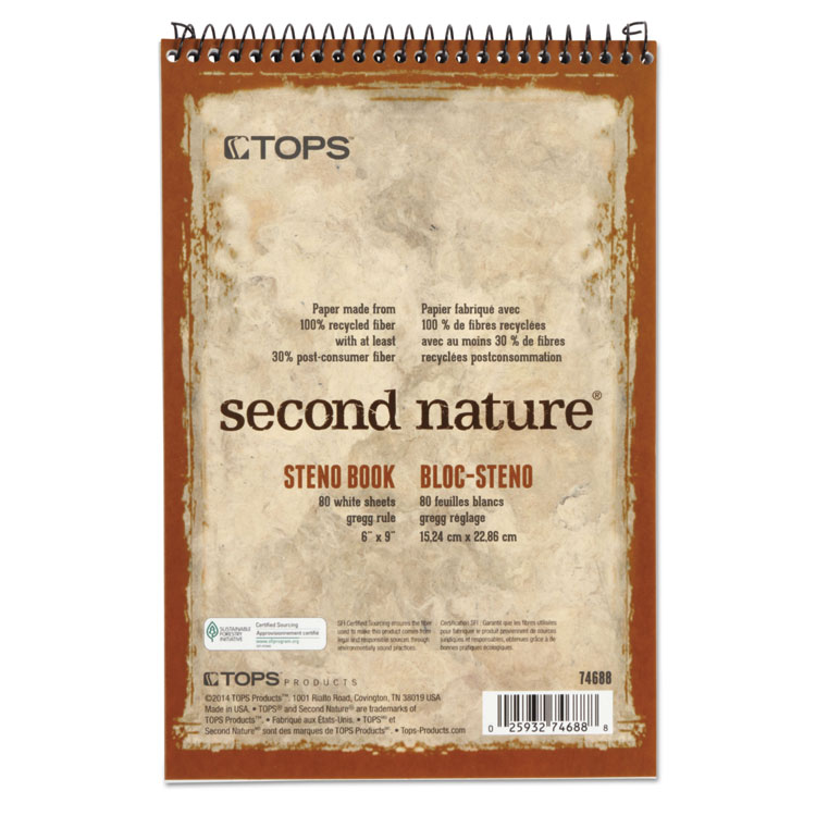 Picture of Second Nature Spiral Reporter/Steno Book, Gregg, 6 x 9, White, 80 Sheets
