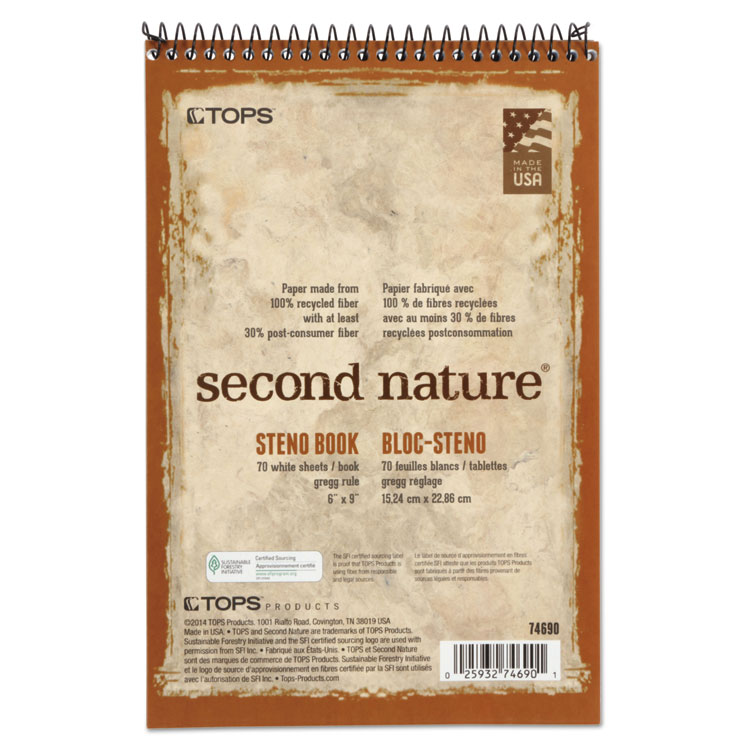 Picture of Second Nature Spiral Reporter/Steno Book, Gregg, 6 x 9, White, 70 Sheets