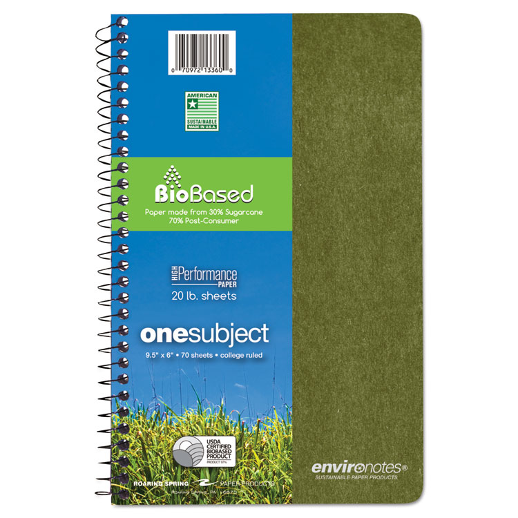 Picture of Environotes BioBased Notebook, 9 1/2 x 6, 80 Sheets, College Rule, Assorted
