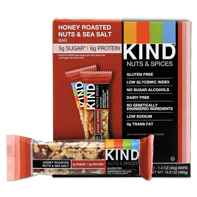 Picture of Nuts And Spices Bar, Honey Roasted Nuts/sea Salt, 1.4 Oz Bar, 12/box