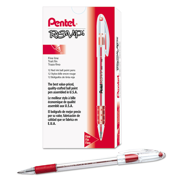 Picture of R.S.V.P. Stick Ballpoint Pen, .7mm, Trans Barrel, Red Ink, Dozen