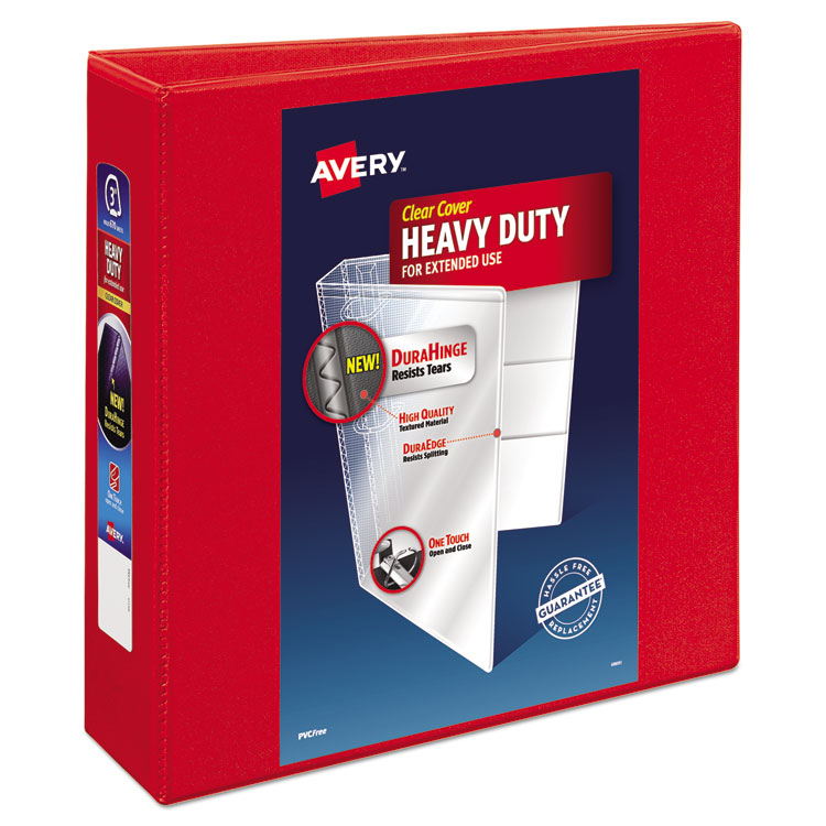 Picture of Heavy-Duty View Binder w/Locking 1-Touch EZD Rings, 3" Cap, Red