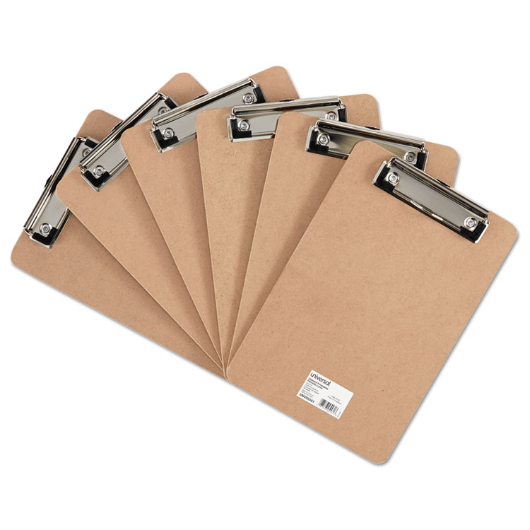 1/2-Inch Capacity Universal 05562 Hardboard Clipboard Holds 8 1/2w x 12h Brown 6/Pack
