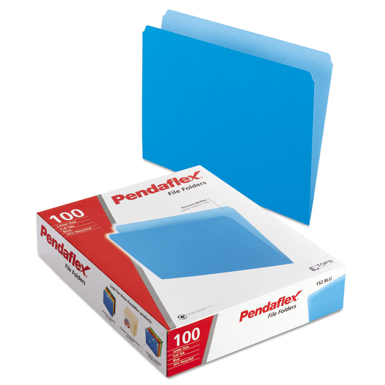 Picture of Colored File Folders, Straight Cut, Top Tab, Letter, Blue/Light Blue, 100/Box