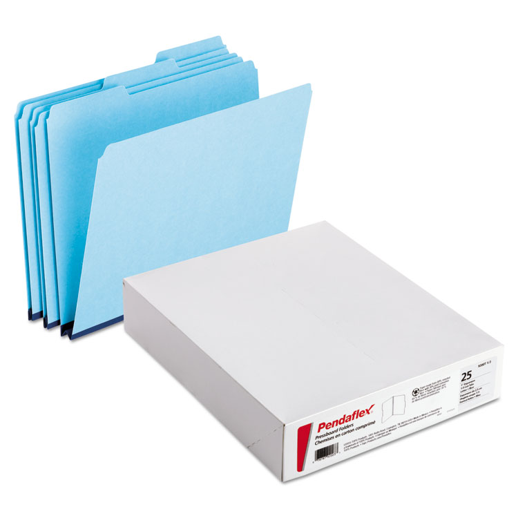 Picture of Pressboard Expanding File Folders, 1/3 Cut Top Tab, Letter, Blue, 25/Box
