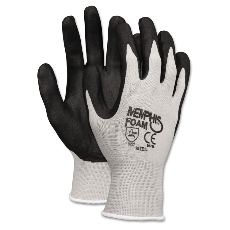 Picture of Economy Foam Nitrile Gloves, Large, Gray/Black, 12 Pairs