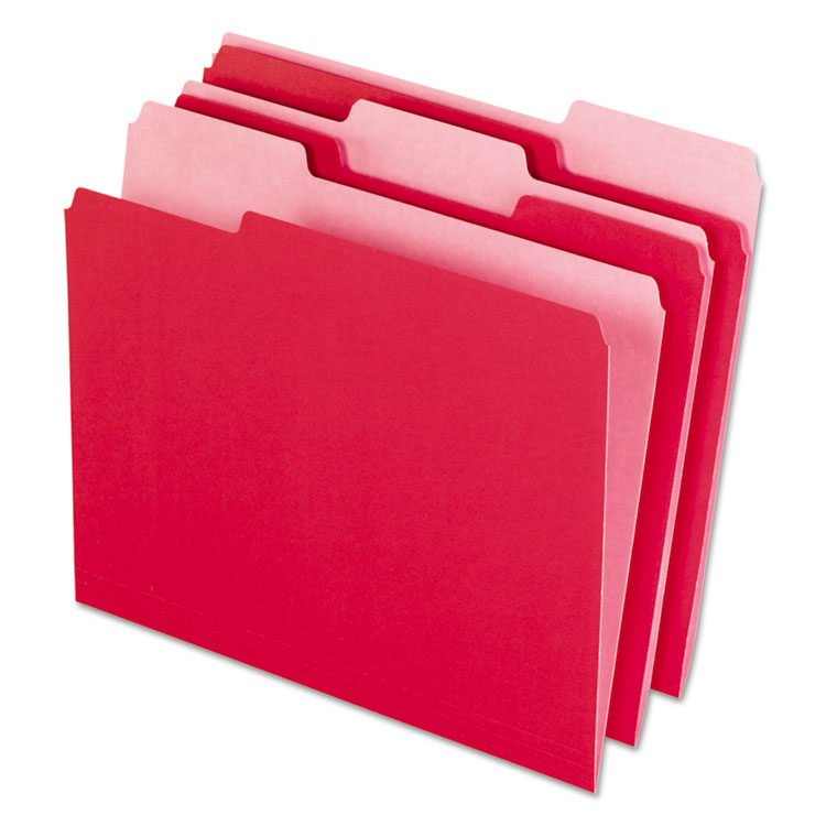 Picture of Interior File Folders, 1/3 Cut Top Tab, Letter, Red, 100/Box