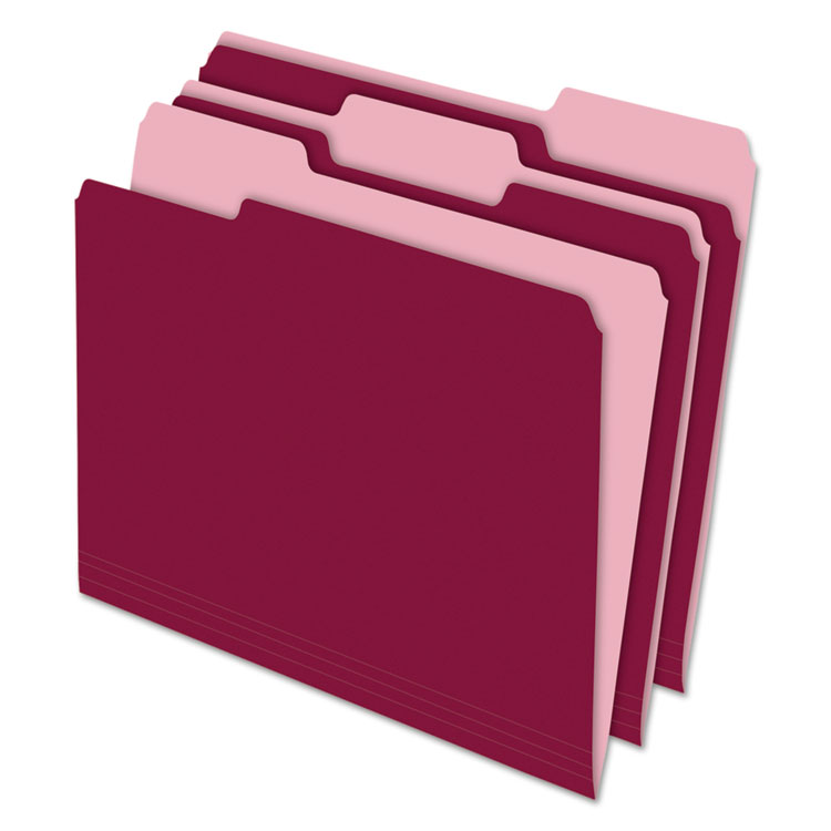 Picture of Interior File Folders, 1/3 Cut Top Tab, Letter, Burgundy, 100/Box