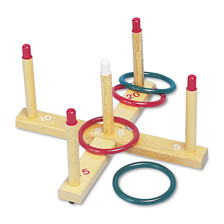Picture of Ring Toss Set, Plastic/Wood, Assorted Colors, 4 Rings/5 Pegs/Set