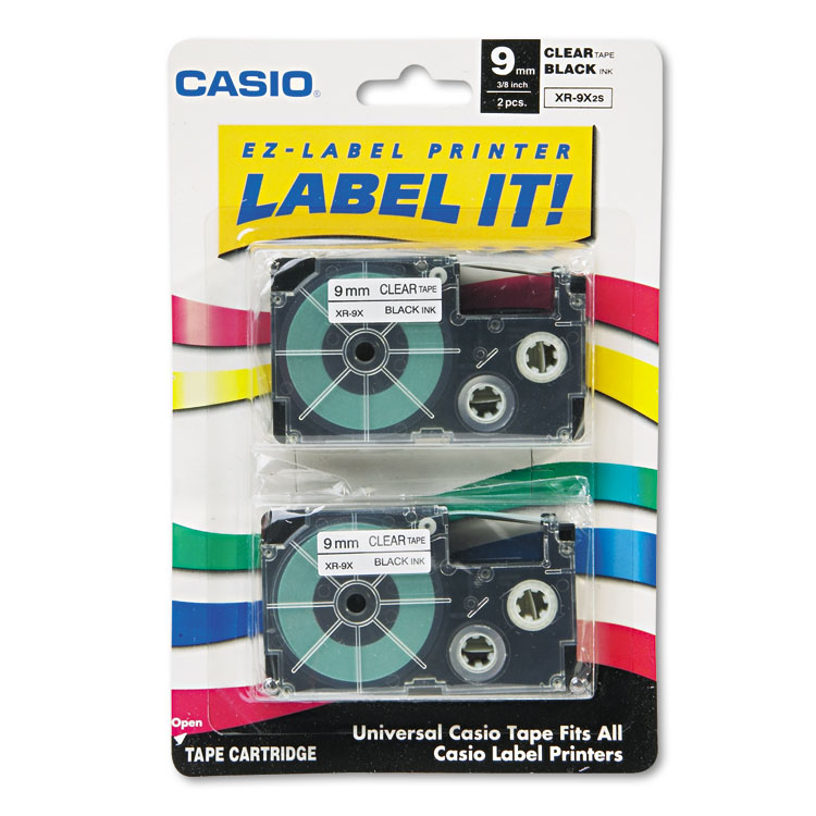 Picture of Tape Cassettes for KL Label Makers, 9mm x 26ft, Black on Clear, 2/Pack