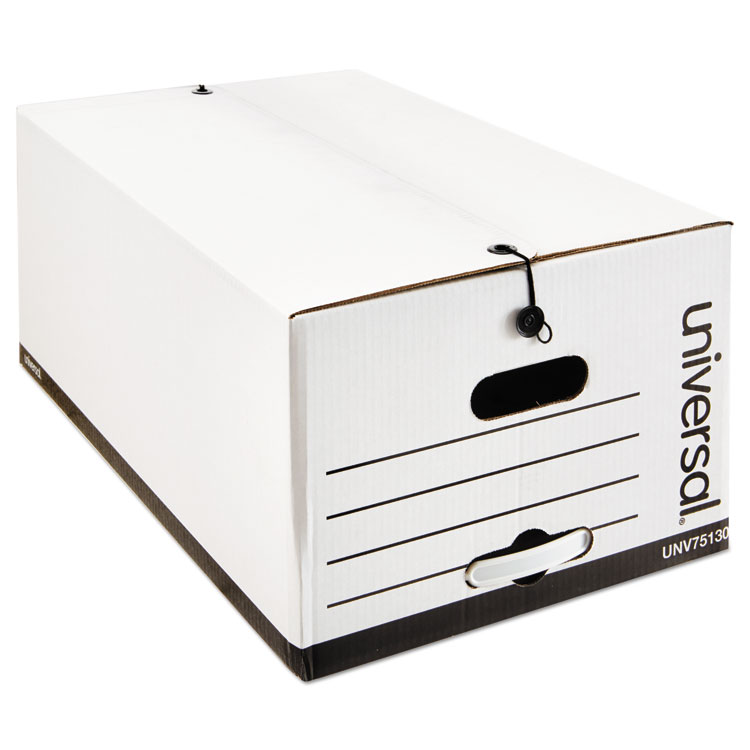 Picture of Economy Storage Box w/Tie Closure, Legal, Fiberboard, White, 12/Carton