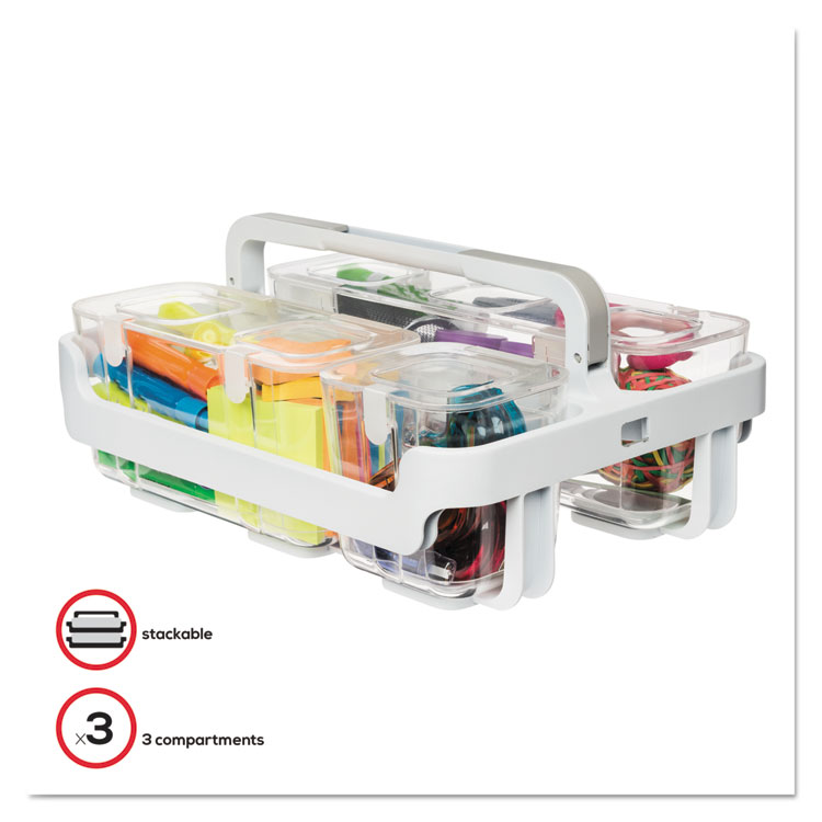Picture of STACKABLE CADDY ORGANIZER W/ S, M & L CONTAINERS, WHITE CADDY, CLEAR CONTAINERS