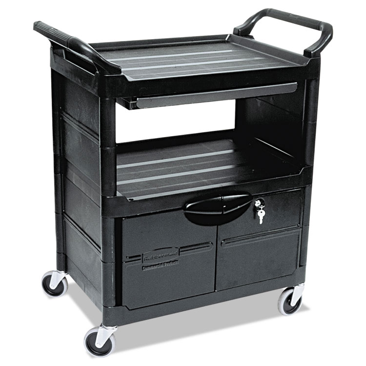 Picture of Utility Cart With Locking Doors, Two-Shelf, 33-5/8w x 18-5/8d x 37-3/4h, Black