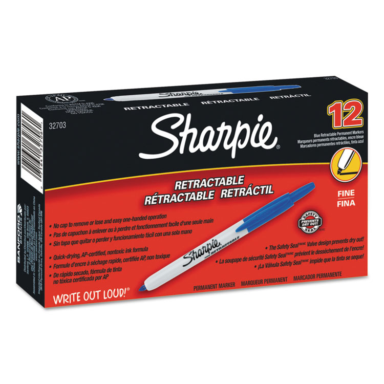Picture of Retractable Permanent Marker, Fine Point, Blue