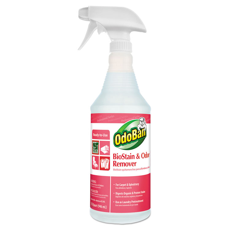 BioStain and Odor Remover, Clean Fresh Scent, 32 oz Spray Bottle, 12/Carton