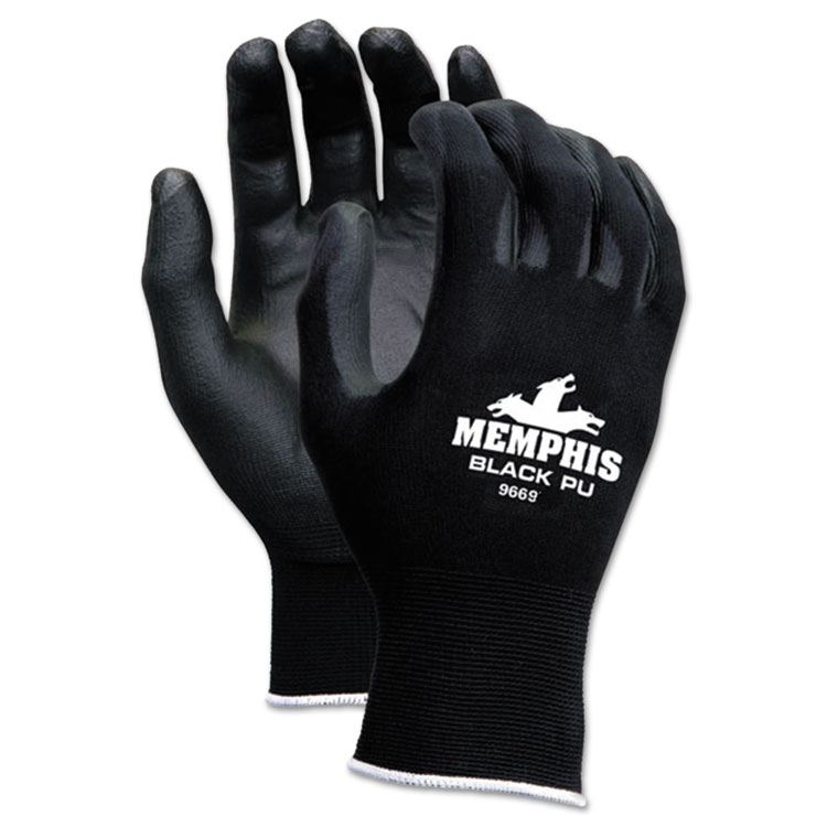Picture of Economy Pu Coated Work Gloves, Black, Large, 1 Dozen