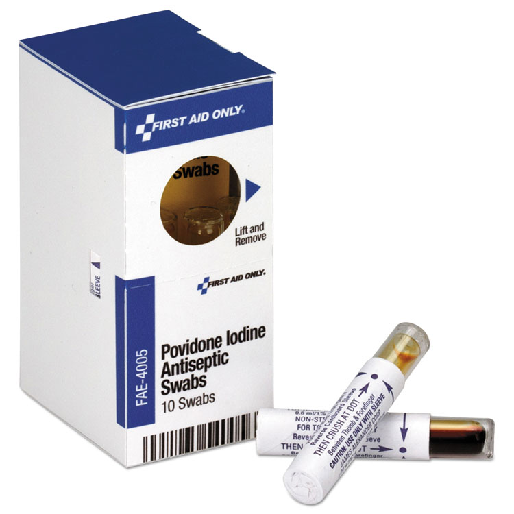 Povidone Iodine First Aid Antiseptic Swabs, 0.018 oz, 10/Box