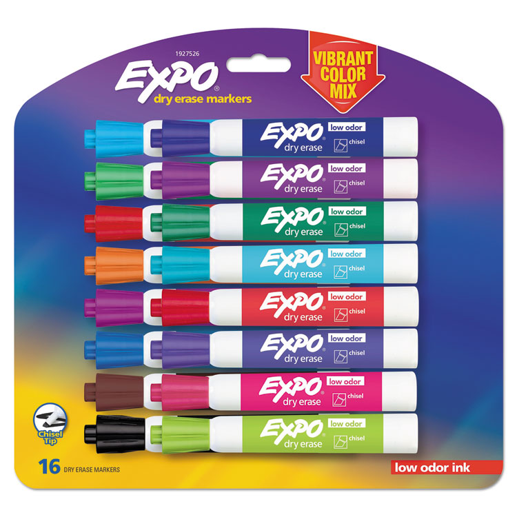 Picture of Low Odor Dry Erase Vibrant Color Markers, Assorted Colors, Medium, 16/set