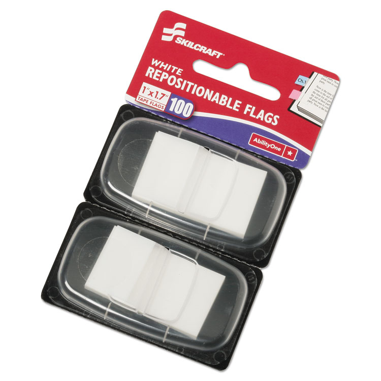 7510013152022, SKILCRAFT Page Flags, 1 x 1.75, White, 50 Flags/Dispenser, 2 Dispensers/Pack100/Pack