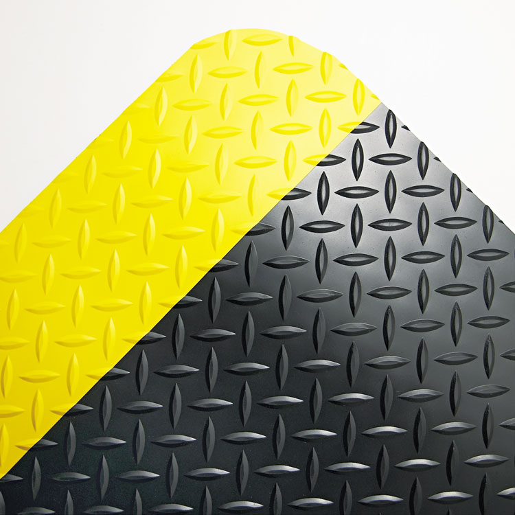 Picture of Crown Industrial Deck Plate Anti-Fatigue Mat, Vinyl, 36 x 60, Black/Yellow Border (CWNCD0035YB)